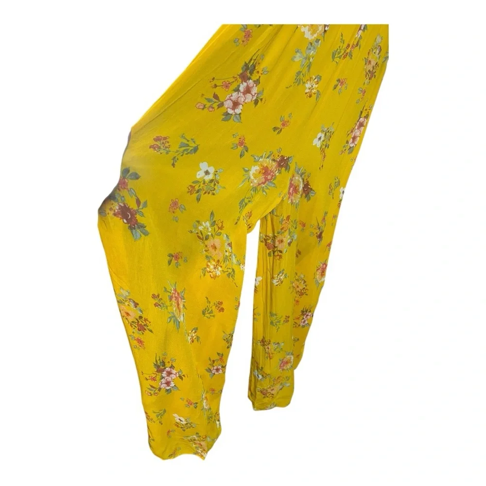 Free People Georgia Floral Golden Yellow Wide Leg Jumpsuit Size Large - Picture 10 of 16